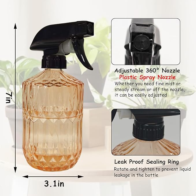 YYTSGG Glass Handheld Spray Bottle, 15oz Refillable Plant Mister Bottle, Water Spray Bottle with Adjustable Mist Nozzle for Indoor Flowers, Outdoor Gardening, Cleaning, Hair and Pets Care (Orange)