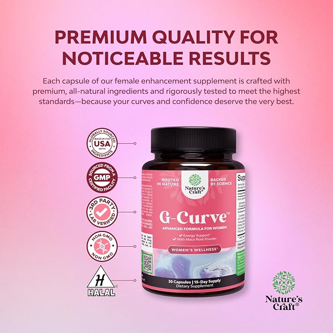 G-Curve Butt and Breast Growth Capsules - Horny Goat Weed, Muira Puama & Maca Root for Butt Growth Support - Advanced Herbal Formula - Supports Bigger Butt & Bigger Breast - Easy to Swallow - 30 Count