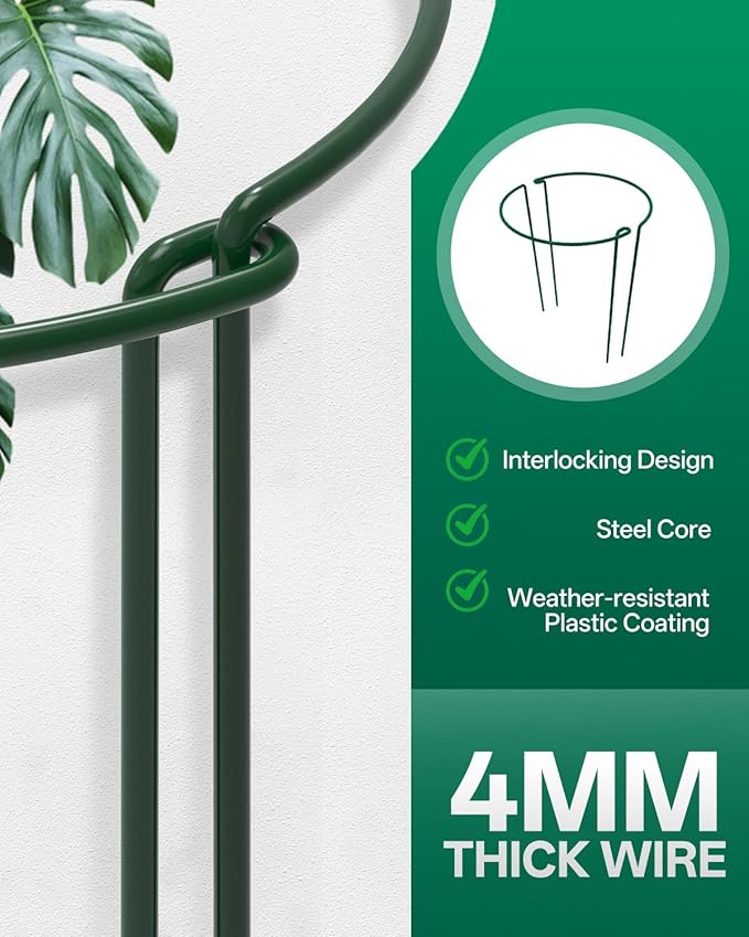 Breeze Touch 8 Pack Plant Support Stakes, 16 Inch Plant Stakes for Outdoor Plants, Peony Cage with 15 Pcs Green Lables, Peony Cages and Supports, Peonies Support Cages Flower Stakes for Plants