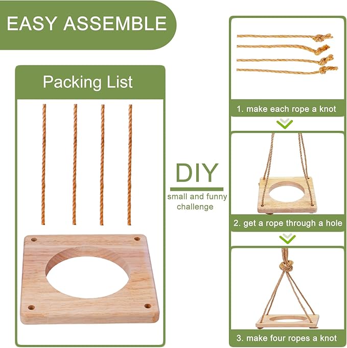 Hanging Plant Hanger for Small Flower Pots with Wood Base & Rope, Hanging Wood Plant Holder for Indoor Plants, Wall Ceiling Plants Hanger for Window Patio Deck Porch Living Room 1 Pack（Pot not included）