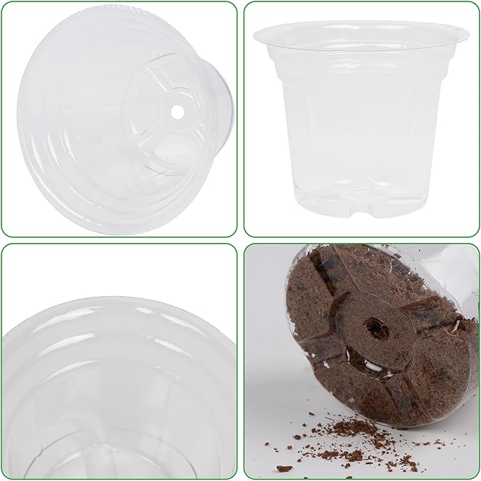 winemana 4 Inch Seed Starter Tray for Vegetable Herb Lettuce Seeds, Plant Pots for Potting Soil Indoor Plants, Clear Nursery Pots Plastic Planting Pots Garden Flower Pots- 60 Packs