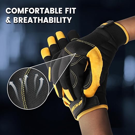 JUMPHIGH Work Gloves for Men, Multi-Functional Light Duty Mechanic Gloves, Outdoor, Performance Fit, Touch Screen, Abrasion Resistant (XL)