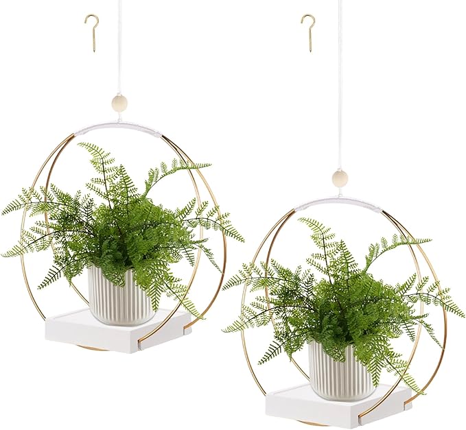 hismocal 2 Pack Hanging Planter Holder for Indoor Plants, Plant Hanger with Sturdy Wood Base,Modern Boho Macrame Wall Ceiling Window Stands(Plants/Pots Not Included)