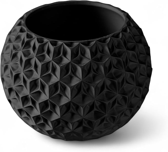 Trinity Sphere Planter – Modern Geometric Plant Pot for Indoor Plants, Succulents, Herbs Decorative Vase for Table, Shelf, Office, Home Decor (Black, Outer Dimensions: Compact 6" Width x 4.5" Height)