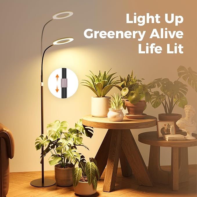 Bamworld Grow Lights for Indoor Plants, Full Spectrum Plant Lights for Indoor Growing, Floor Grow Lamp for Large Plants, Auto ON/Off Timer 3/9/12H, 10 Dimmable Levels, 37-65" Adjustable Height