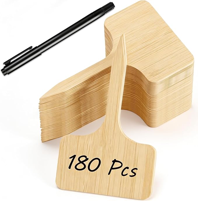 180PCS Plant Labels, T-Type Plastic Tags with Marker Pen, Waterproof Garden Signs Tags for Outdoor Garden Patio Herbs Flowers Vegetables Nursery Pot (4" x 2.4")
