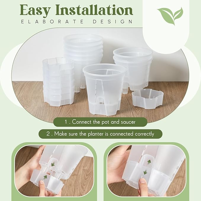 Wonderjune Self Watering Pots for Indoor Plants with Deep Reservoir and High Drainage Holes for Outdoor Plants and Flowers, Bare Root Planter(7.09'',Clear,9 Pcs)
