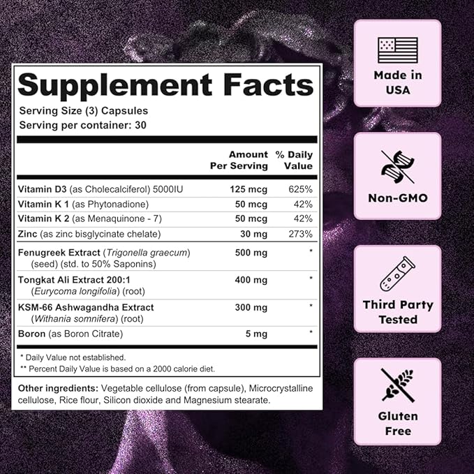 Natural Testosterone Booster for Men - Increase Energy, Stamina & Muscle Growth - Premium Male Enhancement Supplement with Ashwagandha