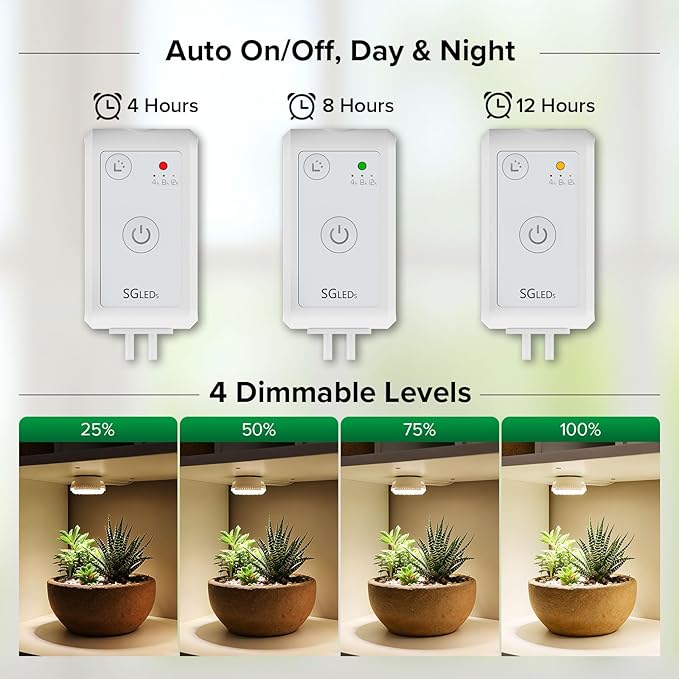 Plant Lights for Indoor Growing, 2 Pack 5W+5W Puck Grow Light, 150 Watt Equivalent,Small Full Spectrum High PPFD Mini Plant Growing Lamps with Timer, Sun Lamp Hanging Grow Lights for Shelves
