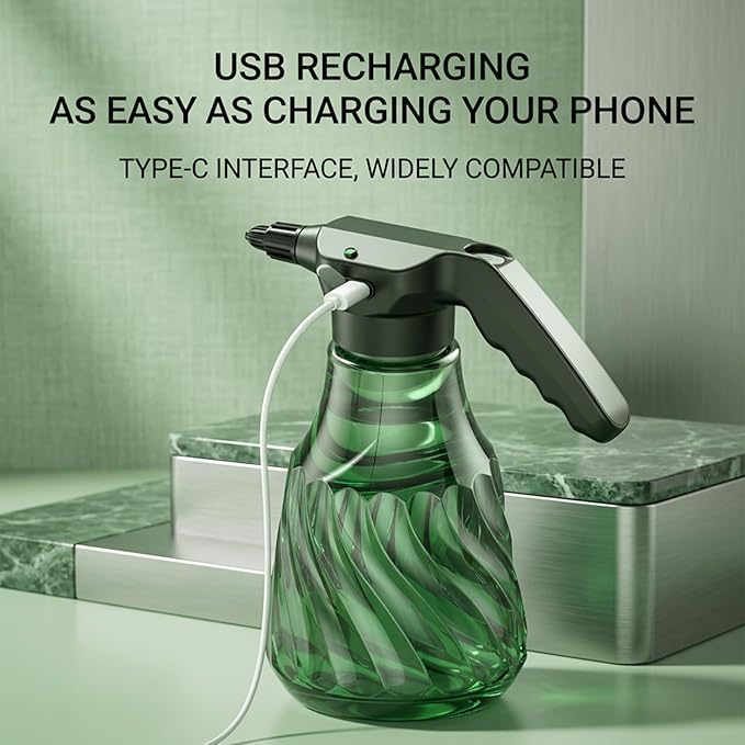 Electric Spray Bottle 2000ml, Rechargeable Plant Mister with Dual Spray Modes & Long Nozzle, Ergonomic Water Sprayer for Indoor Plants, Home Gardening, Electric Sprayer, Automatic Bottle