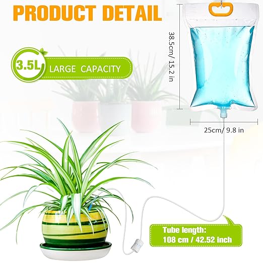 Rtteri 12 Pcs 3.5L Plant IV Water Bag Plant Watering System Device Automatic Plant Waterer Self Watering IV Drip Bag Irrigation Drip Watering Bag with Adjustable Flow for Indoor Outdoor Potted Plant