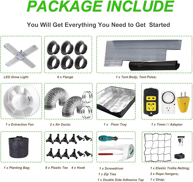 48"x48"x80" Grow Tent Kit Complete 4x4 ft High Reflective Mylar Indoor Grow Tent +Portable Full Spectrum LED Grow Light Combo Hydroponics Indoor Plant Growing Tent Room (Grow Tent Kit)