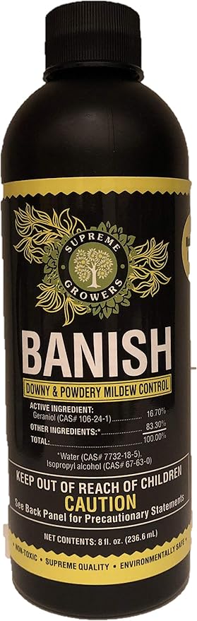 Banish All Natural Fungicide Downey & Powdery Mildew 8oz Concentrate Makes 60 Gallons Control Proprietary Mixture of Powerful Natural Geraniol