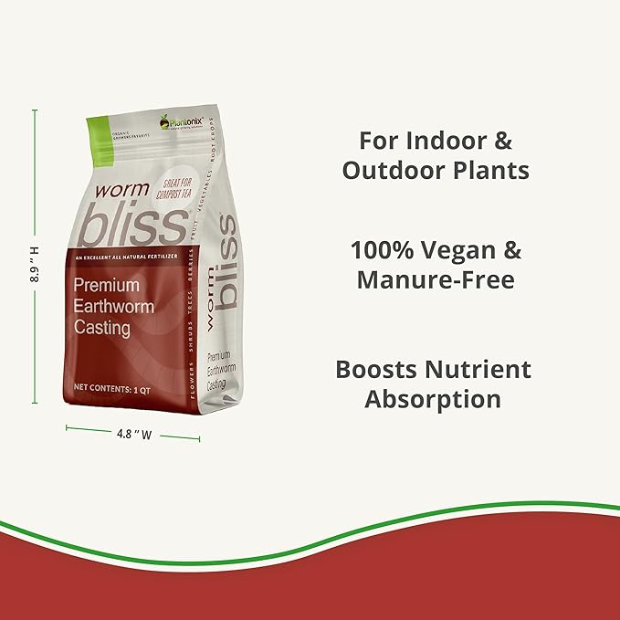 Worm Bliss (1 Qt) - Organic Worm Castings for Plants & Gardening - OMRI-Listed Earthworm Castings for Plants, Vegetables, Flowers, & Potting Soil - Organic Garden Fertilizer Rich in Nutrients