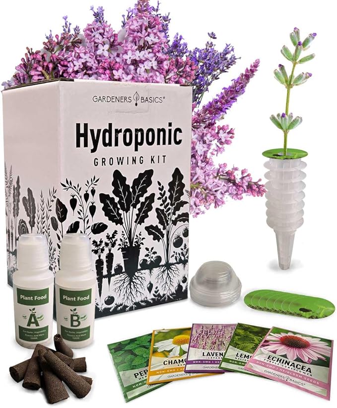 Herb Growing Kit Indoor for Hydroponics and Aquaponics- Includes Medicinal Lavender, Chamomile, Lemon Balm, Peppermint and Echinacea Heirloom Garden Seeds, Grow Seedpods Domes
