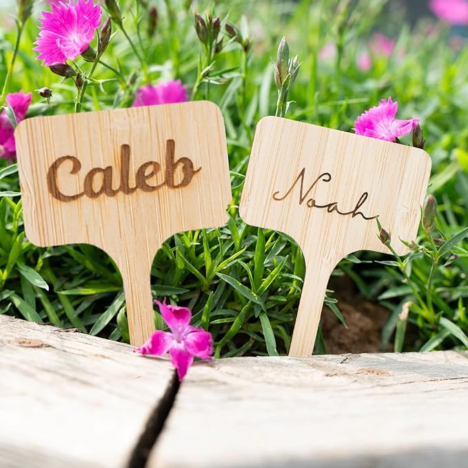 30-100pcs Personalized T-Type Bamboo Plant Tags,Custom Laser Engraved Bamboo Plant Stake,Custom Succulent Tag for Bridal Shower,Wedding,Plant Favor and More (T-Type 2.4x3.9inch)