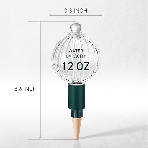 Soilagua 12 oz Plant Watering Globes Top Fill, Clear Glass Water Bulbs with Terracotta Spikes Stake, Vacation Slow Release Self Watering Planter Insert, Automatic Drip Device, 1 Pack