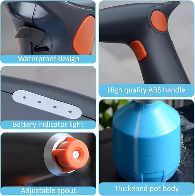 Electric Spray Bottle for Indoor Outdoor 1L Automatic Spray Bottle with Adjustable Water Mist Nozzle 2000mAh Rechargeable for House Cleaning Gardening