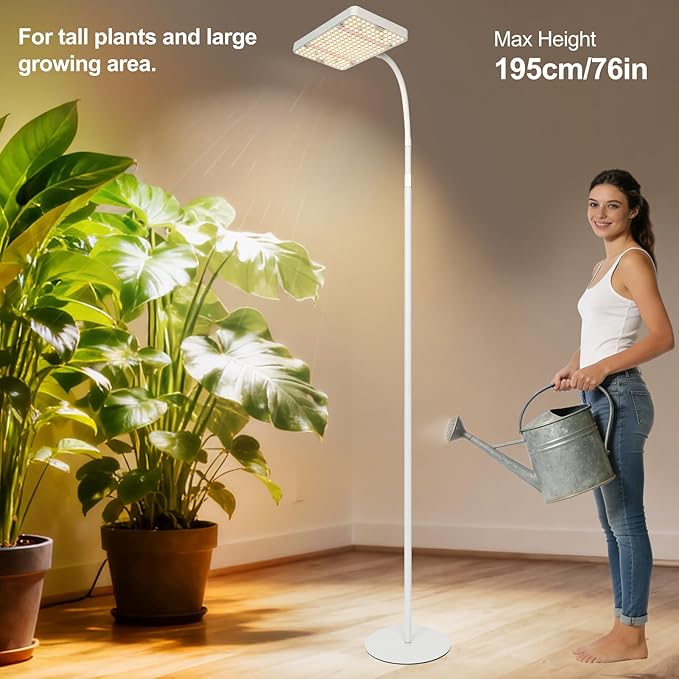 Floor Lamp Grow Light, Bright Grow Lights with Stand for Tall Plants, Bonsai Tree, 4/8/12/16/20H Timer, 25 Watt Power Draw, NO Need Adapter, 24"-76" Height, Daisy Chain Function