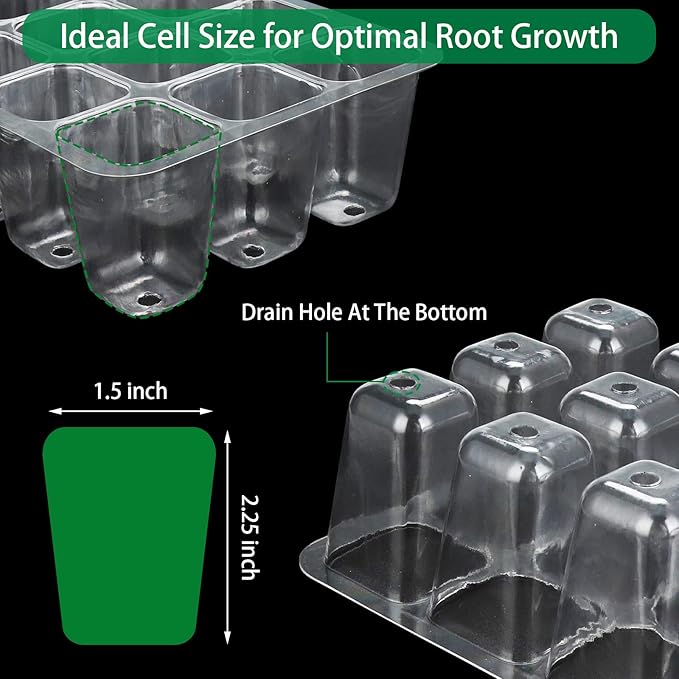 UWIOFF Seed Starter Tray, 12-Pack 144 Cells Seedling Starter Trays, Humidity Adjustable Seed Tray Kit with Dome and Base Greenhouse Grow Trays Mini Propagator for Seeds Growing Starting