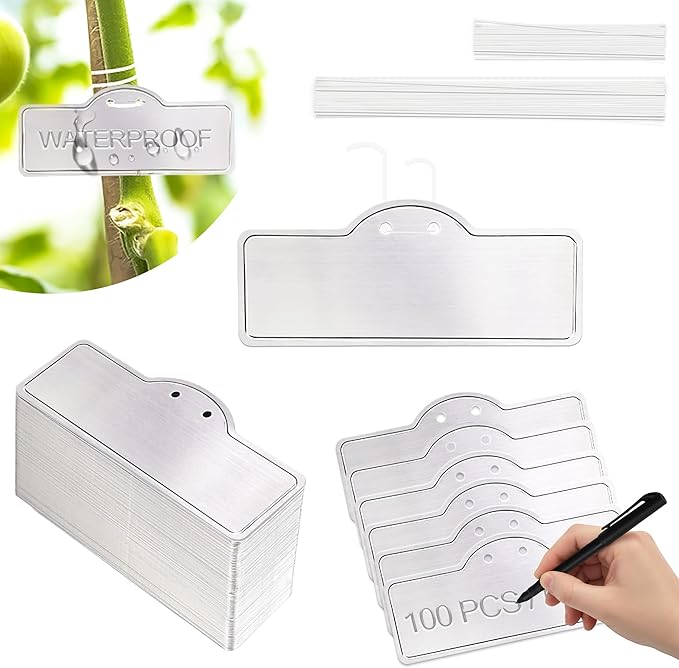 Metal Plant Labels, Aluminum Plant Tags, Tree Markers for Outdoor Garden, Waterproof (3-1/2", 100 Pcs, Two Wire Sizes)