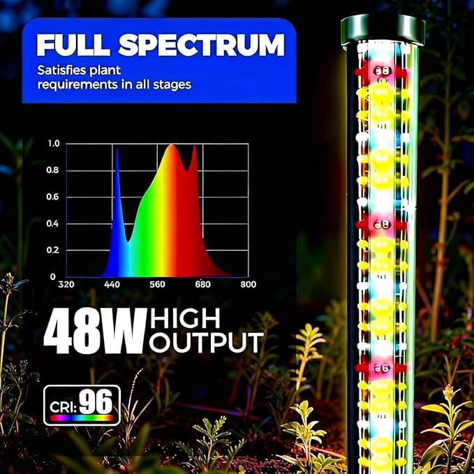 2 Pack LED Grow Lights for Indoor Plants Full Spectrum, 48W 65 Inch Plant Lights for Seed Starting with Timer and 10 Level Dimmable Standing Plant Growing Lamp for Greenhouse with Hanging Accessories