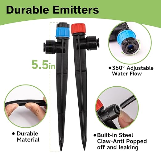 Maotong 32 Pack New Easy-Connect Drip Emitters Sprays for 1/4" Drip Irrigation Tubing (16 Pcs Quick-Connect Emitters Vortex+16 Pcs Quick-Connect Emitters Stream)