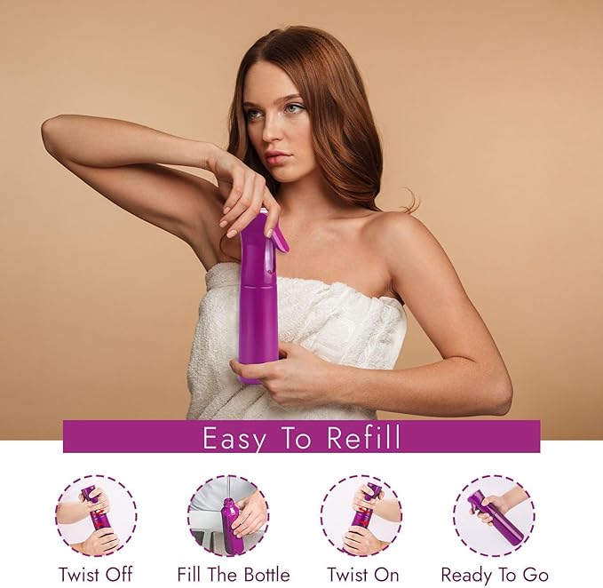 VIGOR PATH Continuous Spray Bottle for Hair – Fine Mist Mister for Hairstyling, Cleaning, Plants, Pets, Barbers, Salons, and Essential Oil Applications (300ml/10 oz) Light Purple