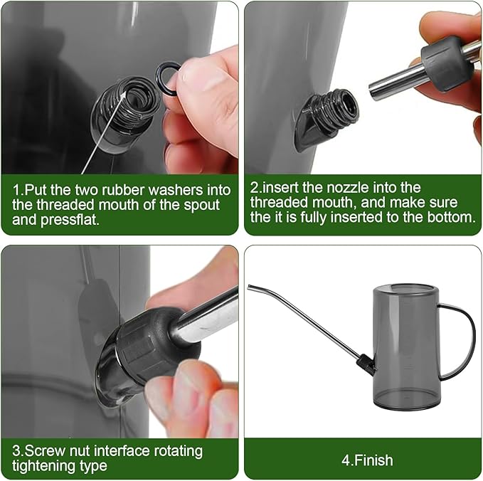 Small Plastic Watering Can - for Home Garden - with Long Spout - 1/4 Gallon - 34 Oz - Grey