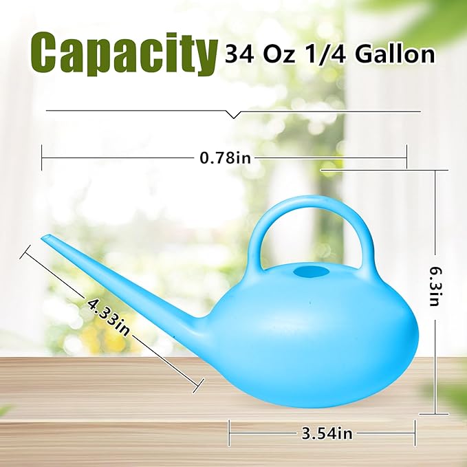 ZXJ Small Plastic Watering Can - 1/4 Gallon - for Home Plant Garden - Blue