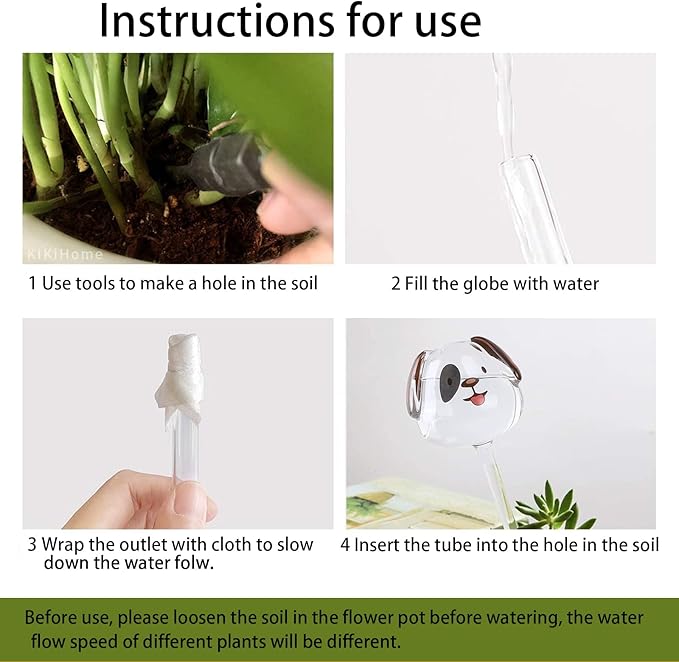 2 Pcs Planter Waterer Self Watering Globes, Transparent Mini Durable Clear Glass Globes Bulbs, Automatic Plant Water Bulbs, Watering Bulbs, for Indoor & Outdoor Succulent, Cute Dog