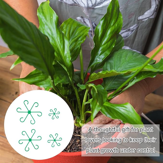 PEUTIER 4pcs Plant Stem Supports, Plastic Houseplant Climbing Holders Stabilizer Reusable Small Climbers Flower Plant Stakes Trellis Stem Hook Growth Accessories for Indoor Monstera (Green)
