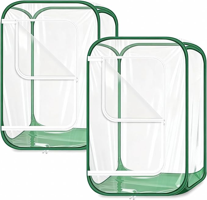 OnBrand 2-Pack 24.65" x 24.65" x 35.59" Pop Up Mini Greenhouse with Storage Bag & Zipper Door, PVC Indoor Outdoor Portable Greenhouse for Winter Plant Protection Backyard Garden Patio Balcony Porch