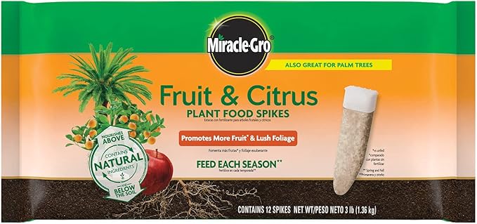 Miracle-Gro Fruit & Citrus Plant Food Spikes - 10-15-15 NPK Easy-To-Use Nutrition for Fruit and Citrus Trees, Plant Fertilizer, 12 Spikes, 3 lb.