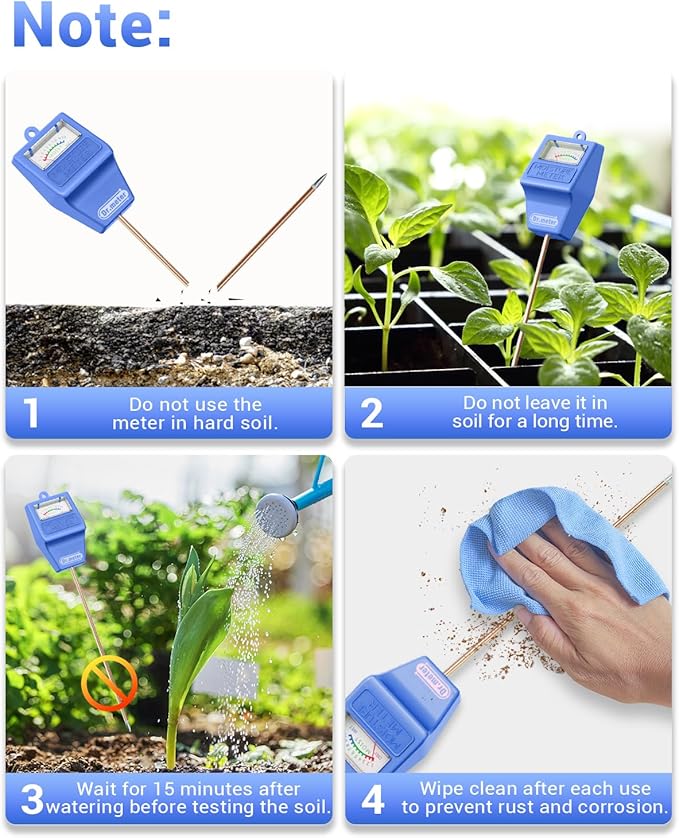 Dr.meter Soil Moisture Meter Tester for Plants, Long Probe Hygrometer Moisture Sensor for Houseplants Indoor Outdoor Garden Lawn Use - Plant Water Gauge Meter, No Battery Needed, Gardening Gifts, Blue