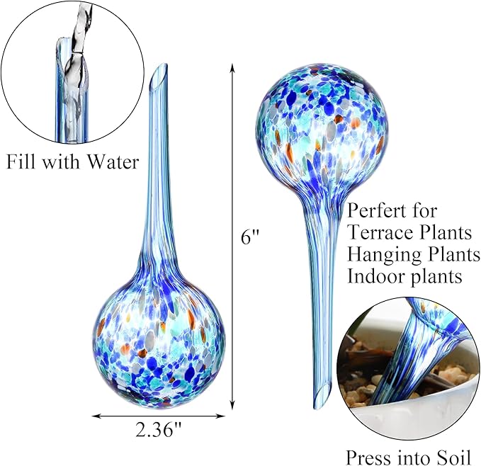 Fasmov 6 Piece Automatic Watering Bulbs, Plant Watering, Decorative Garden Watering Cans Glass drip Ball, Automatic Watering System, 2.36 inch Diameter, Assorted Colors