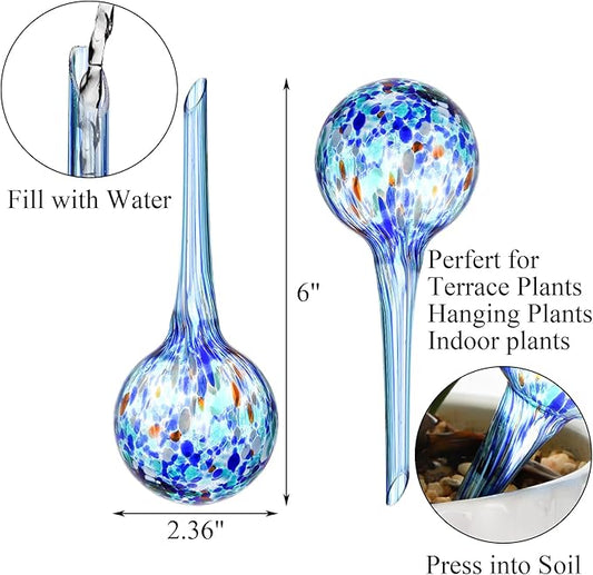 Fasmov 6 Piece Automatic Watering Bulbs, Plant Watering, Decorative Garden Watering Cans Glass drip Ball, Automatic Watering System, 2.36 inch Diameter, Assorted Colors