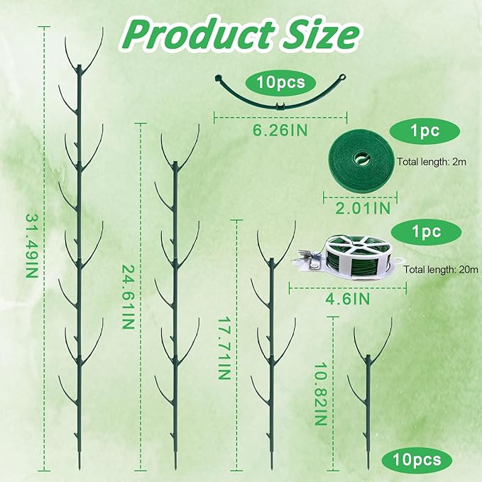 MXCOIRTP 10 Pack Stackable Plant Support Stakes & Adjustable Circular Trellis, Garden Trellis for Climbing Plants Indoor and Outdoor Use, Garden Accessories for Monstera, Pothos, Tomato