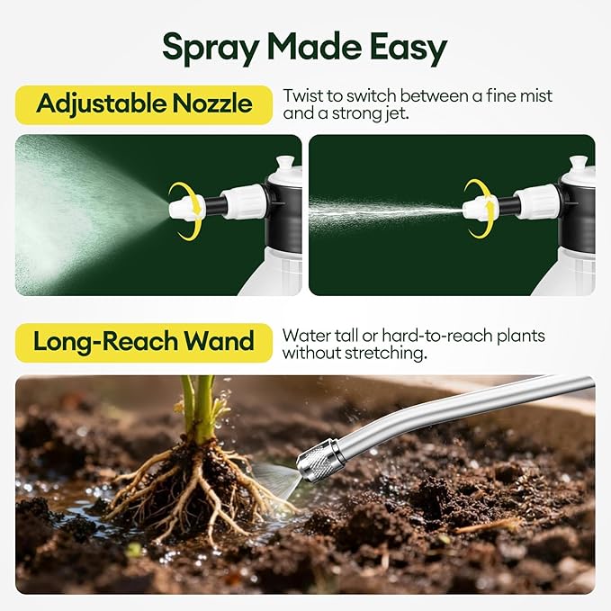 MAYGROVE 0.4 Gal Pump Sprayer, Hand Water Spray Bottle for Indoor Plant, Clear Plant Sprayer with Side Filling Port, Measuring Cup, Adjustable Nozzles, Safe Pressure Relief Valve