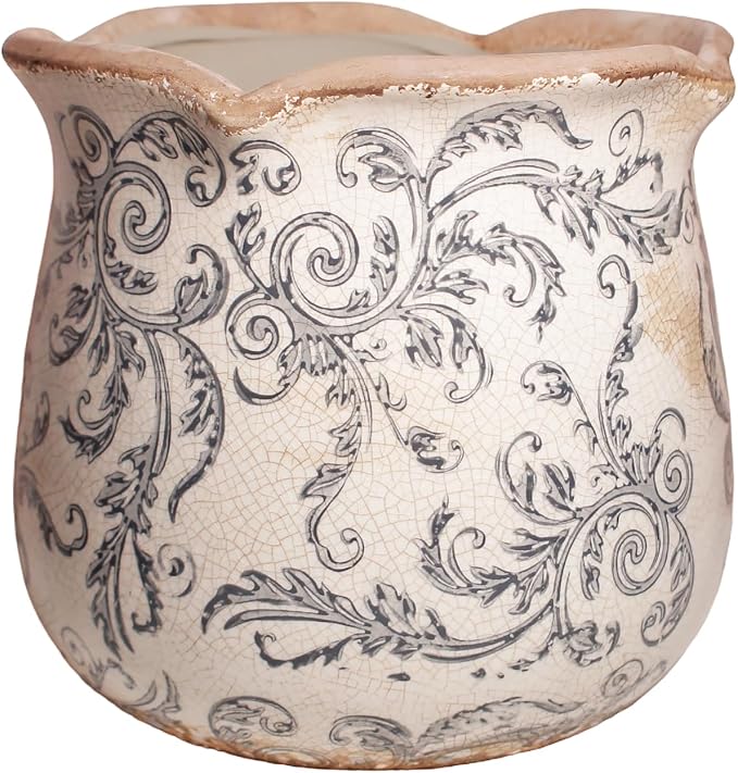 Xiaan Jiaju Ceramic Pots for Plants, Vintage Plant Pot with Drainage Hole, 6.11in. Planter for Indoor Plants, Crackle Glaze Finish Flower Pot, Perfect Tuscan Ceramic Planter for Gardening, Gray Swirls