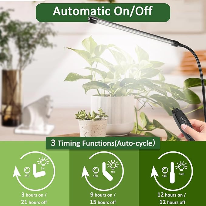 Grow Lights for Seed Starting, 6000K Full Spectrum Grow Lights for Indoor Plants Like Succulents, Fruits and Vegetables, Plant Light with Auto On Off Timing, 9 Dimming, 360 Degree Adjustable