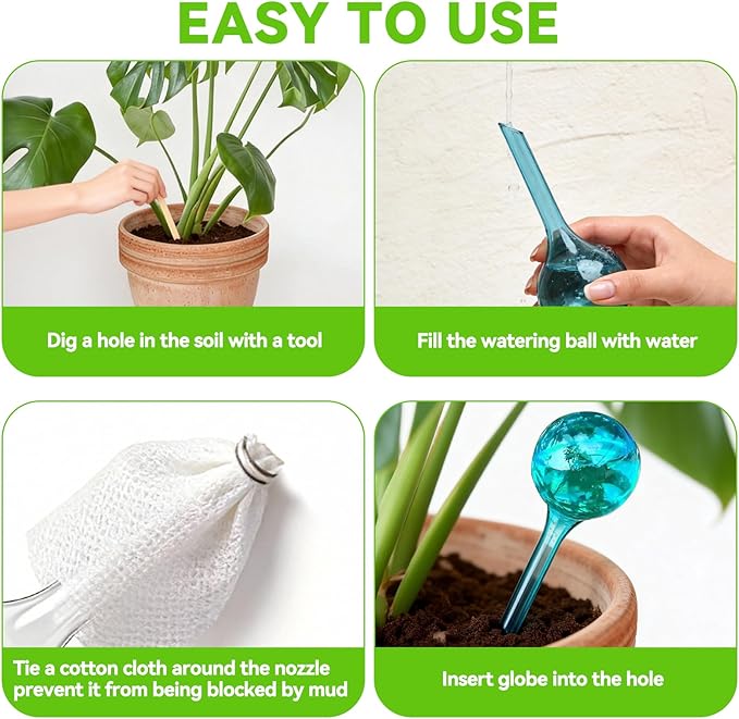 Plant Watering Globes, 12PCS Self Watering Globes, Plastic Self Watering Bulbs, Plant Self Watering Devices, Automatic Watering System for Potted Plants