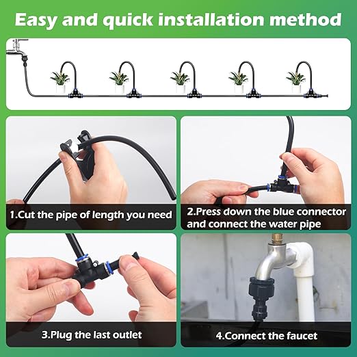 Drip Irrigation System 30 FT with 10 Nozzles, 360° Adjustable Bendable Garden Watering Misting System for Greenhouse, Yard, Lawn, Plant, Garden, 0.3 inch Hose