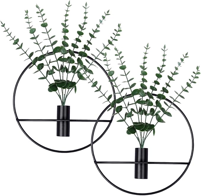 GREENTIME 2 Packs Hanging Planters with 15in Artificial Eucalyptus Plants for Indoor Outdoor Home Bathroom Living Room Wall Decor