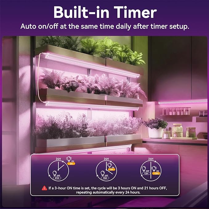 Elaruslux 6 Pack 3FT Plant Grow Light, T8 Pinkish White Full Spectrum, with ON/Off Switch & Timed Function,Aluminum Reflector, Linkable,Plant Growing Lamp Fixture for Greenhouse Indoor