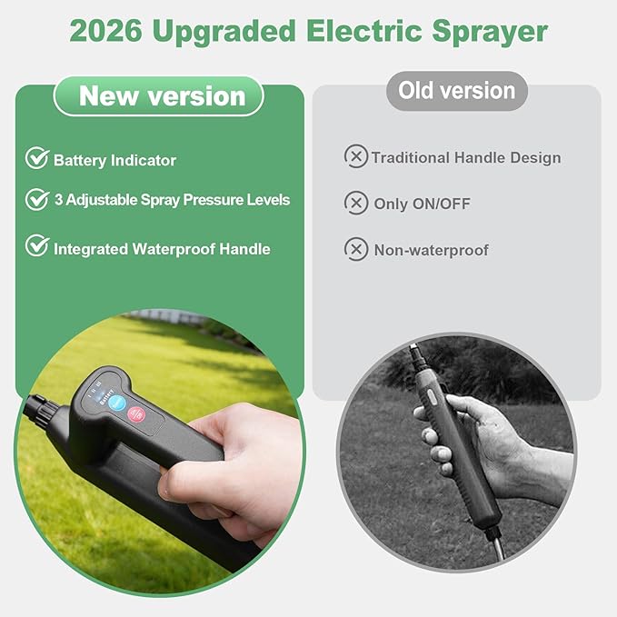 SideKing Battery Powered Sprayer 1.35 Gallon, 3 Adjustable Pressure Electric Weed Sprayer with Battery Indicator, Telescopic Wand & 4 Nozzles, Rechargeable Garden Sprayer for Lawn, Yard & Pest Control