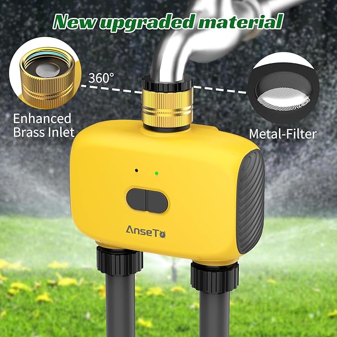 WiFi Sprinkler Timer 2 Zone, Smart Water Timer for Garden with App Remote Control for Travel, Brass Inlet Smart Irrigation System for Outdoor Hose, Patios, Lawns, Flower Bed & Yard Care
