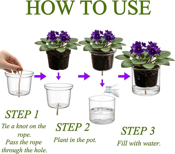 Tebery 2 Pcs Clear Plant Pots, 3.75 Inch Glass Nursery Pots with Drainage Saucer, Indoor Self Watering Planters for Houseplants African Violet Orchid Succulents, Ideal for Garden Home Decor