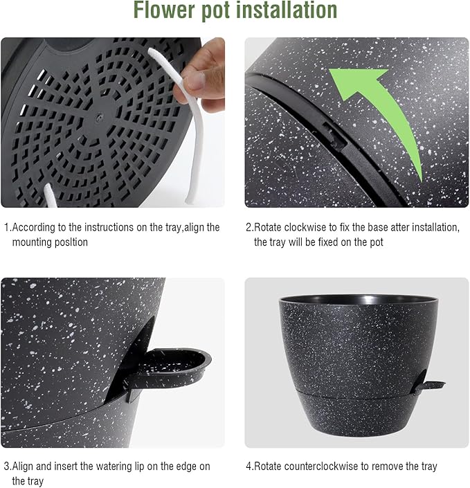 WSMKSZ 12 inch Large Self Watering Pots, Planter, Plant Pots with Mesh Drainage Holes for Indoor Outdoor House Plants and Garden, Plastic Flower Pots with Deep Reservoir, Speckled Black