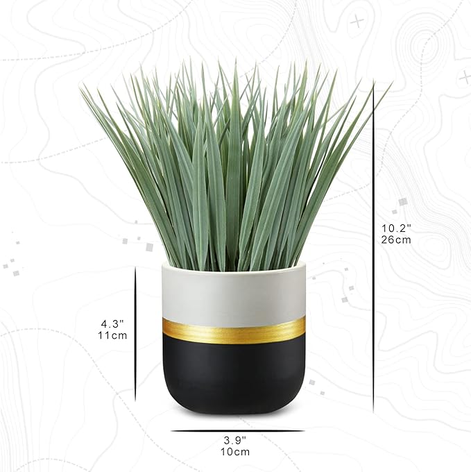 Hollyone Artificial Plants Small Faux Plant Decor Fake Potted Plant Faux Plants in Pots Fake Grass Pot for Home Table Office Desk Room Bathroom House Indoor Decorative Gifts